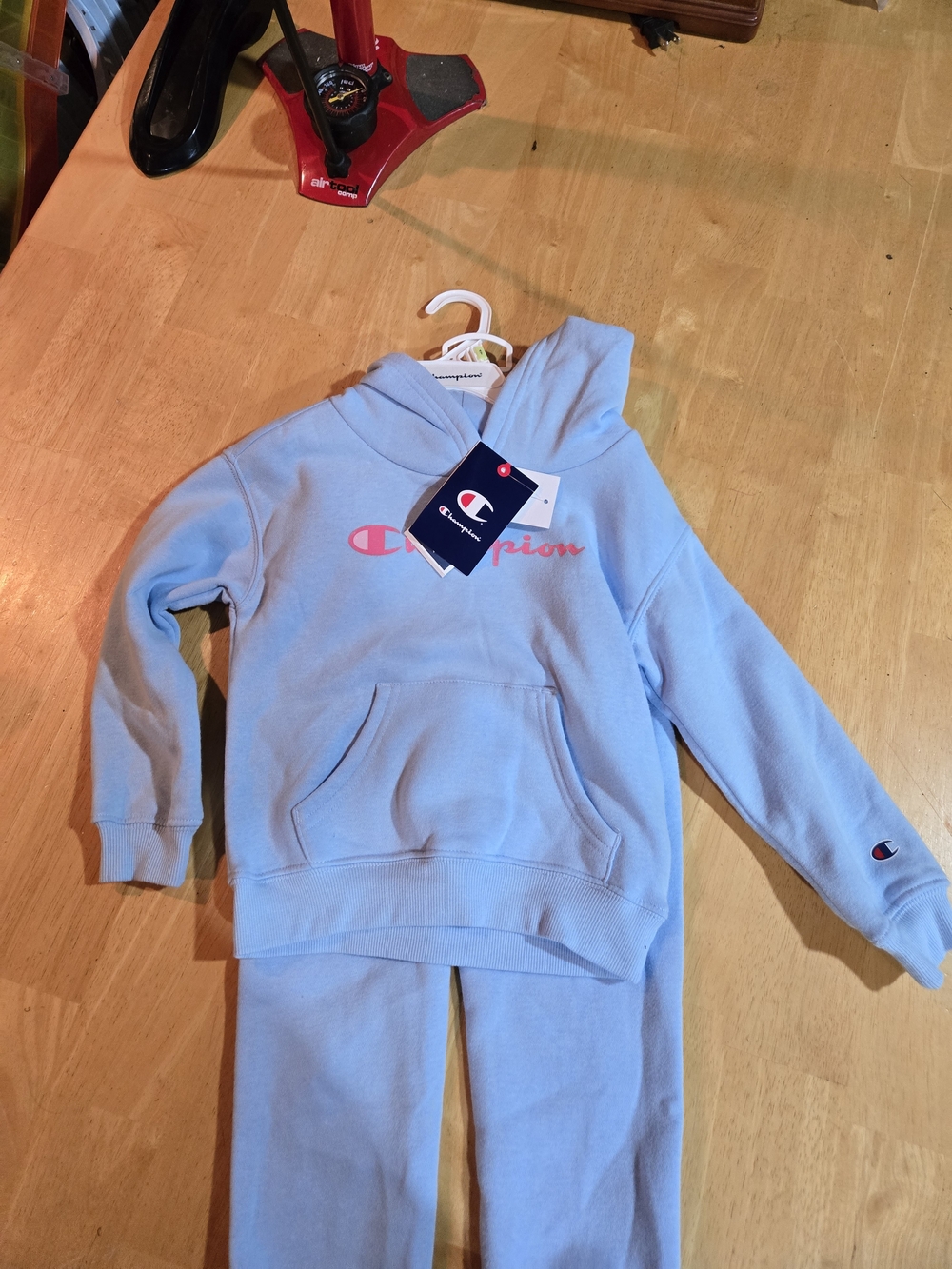 Champion Kids' Light Blue Hoodie with Pink Logo
